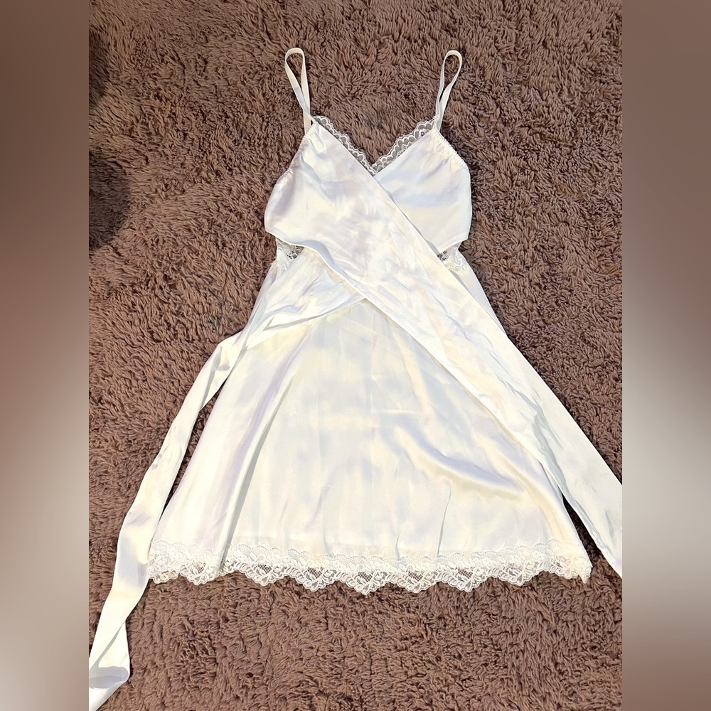 White Lace-Trim Mini Wrap Dress
